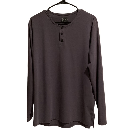 Cuts Men’s Henley Shirt Long Sleeve Dark Gray - Picture 1 of 10